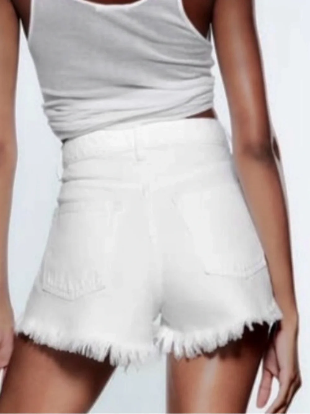Zara White Distressed High Waisted Denim Cut Offs